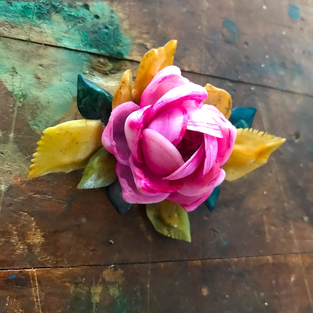 Vintage pink rose floral pin 60s